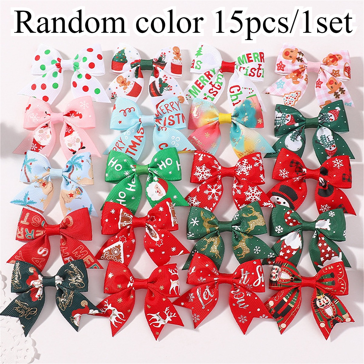 TEMU Random Color 15pcs/ 1set Christmas Women's Hair Additions Set Hand-printed Elk Snowflake Princess Party Additions Hairpin Hairpin Suitable For