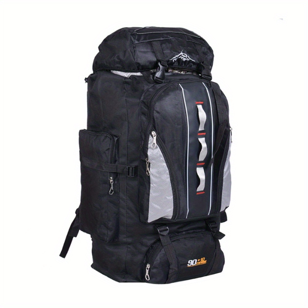 heavy duty 100l backpack large capacity hiking backpack with multiple compartments padded shoulder straps side pockets durable camping backpack for backpacking travel   men women outdoor rucksack hiking gear breathable mesh backpanel details 0