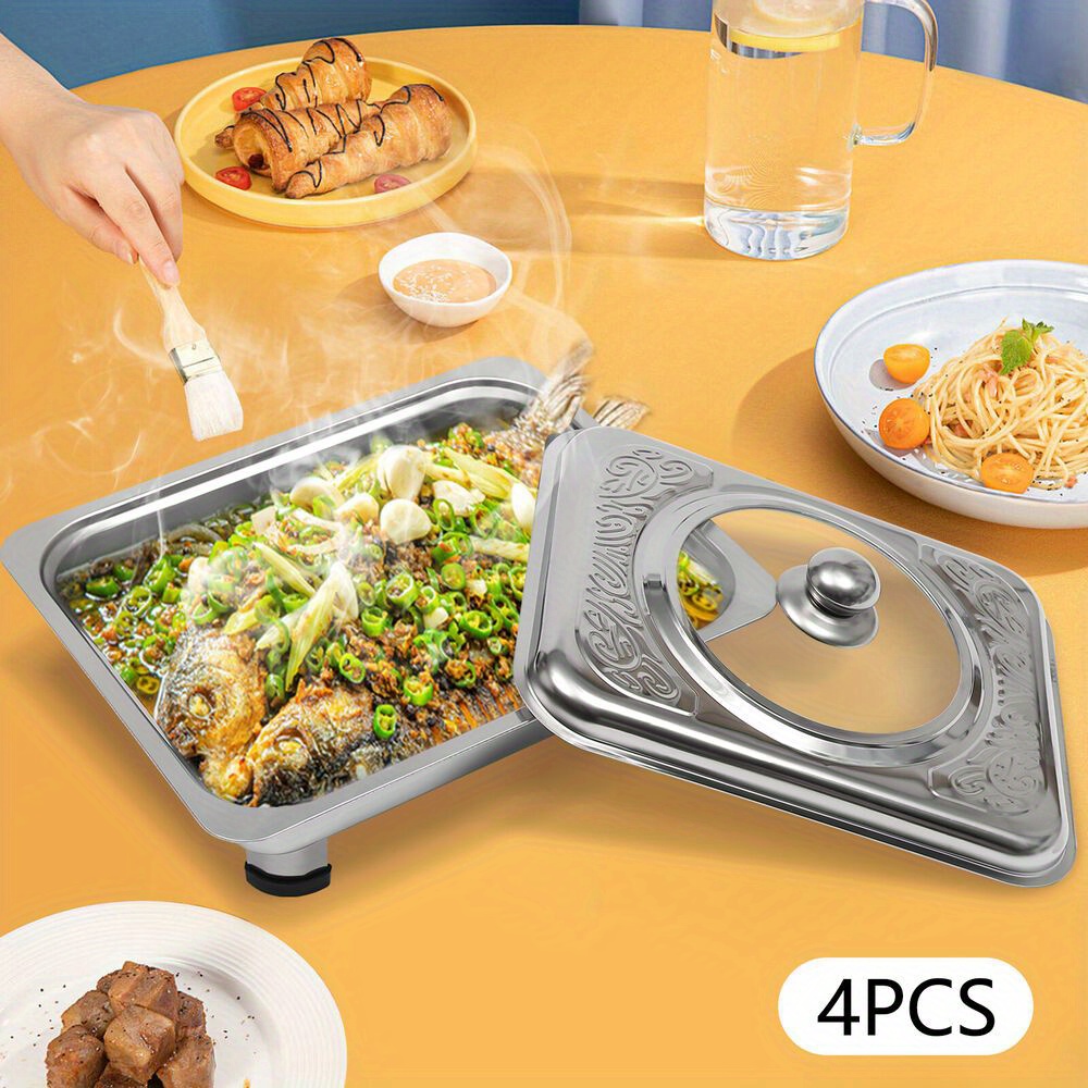 TEMU 4pcs Buffet Dish Tray Food Plate Server Food Warmer Chafing Dish Serving Tray