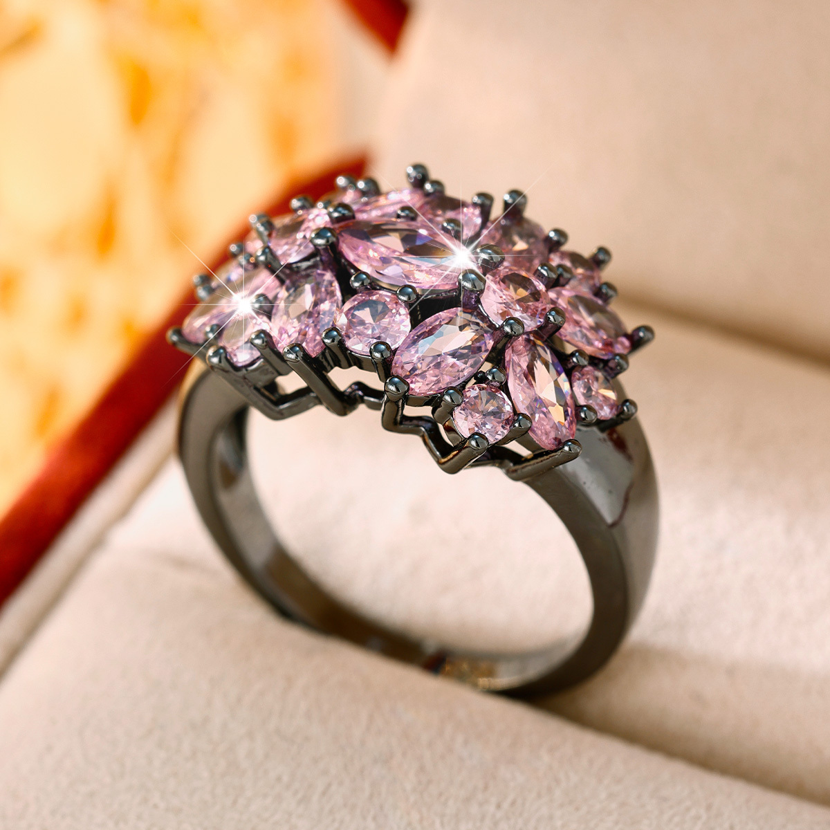 Clustered Pink Synthetic Zirconia Bouquet Design Ring