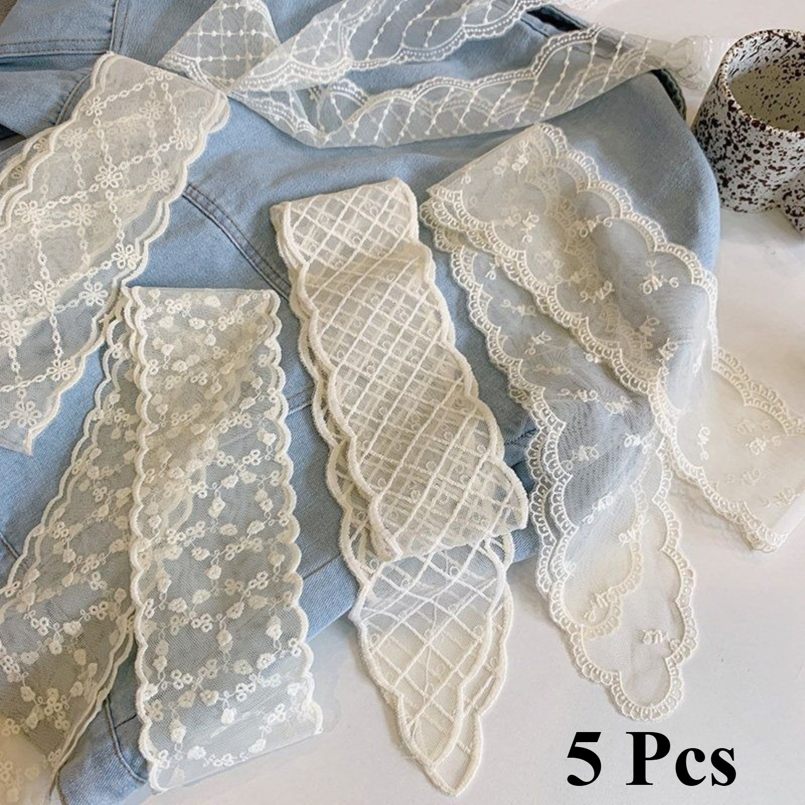 TEMU 5pcs Korean Lace Belt Set For Women, Long Ribbon Scarf, Fashion Hair Additions Perfect For Travel Photos