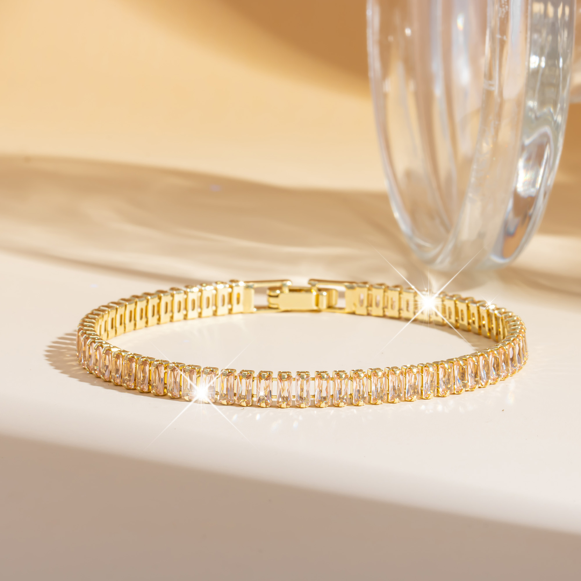 TEMU 1pc 2*4 Women's Birthstone , Elegant And Minimalist Style, Sparkling Champagne-colored Synthetic Synthetic Zirconia Inlay, Urban Wear, Exquisite