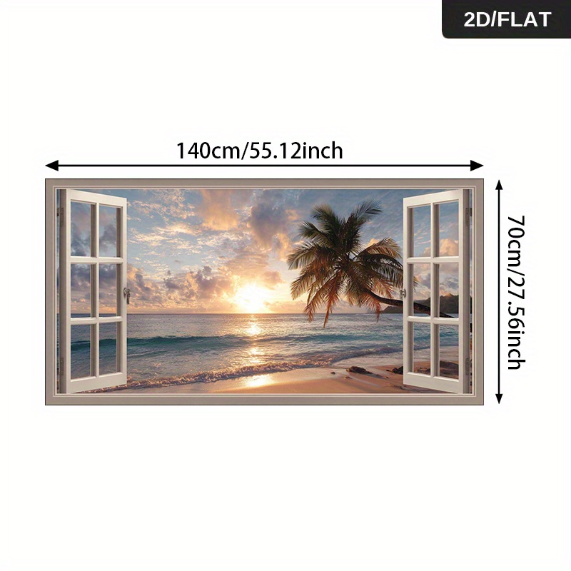 TEMU 2D , 2D , 1 pieza 2D/ sin Ultra Grande Moderno Tropical Playa - Póster de Pared con Vista y Ventana, y Palmeras, Decoración Grande para y