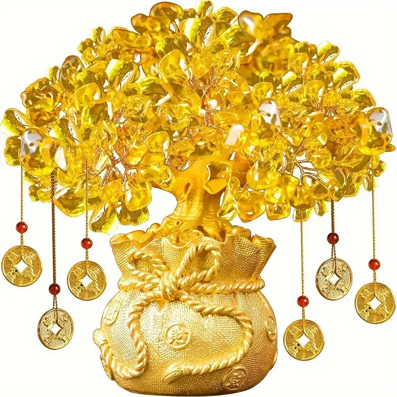 

1pc Crystal& Resin Ornaments- Wealth& With Shui Bonsai Style Decoration- Ideal Indoor Living Room Decor, Creative Gift For Wealth And