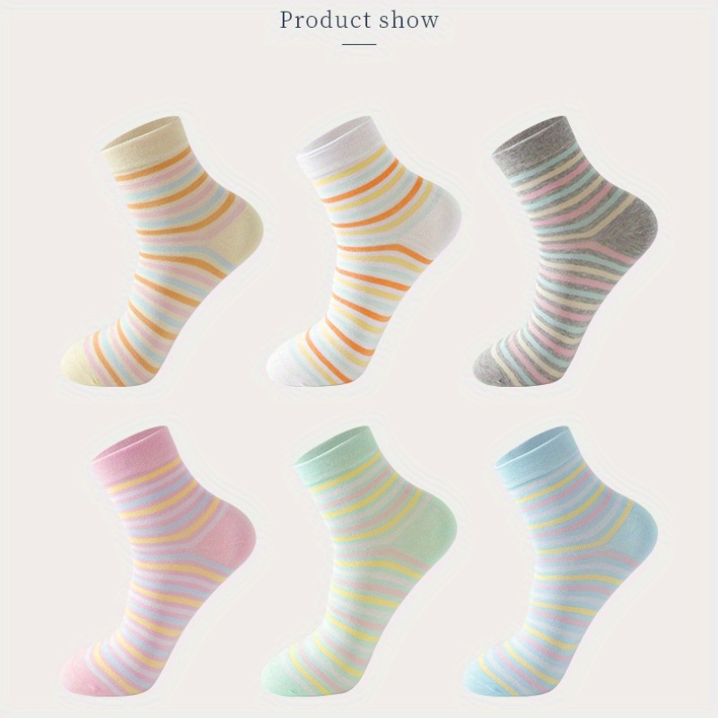 TEMU 5 Pairs Of Random And Winter Women's Striped Casual Versatile Mid-calf Sports Socks, Breathable And Comfortable Long Socks