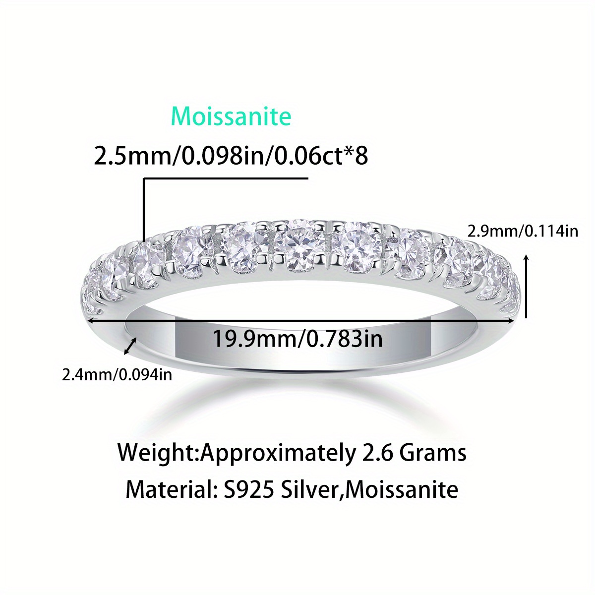 S925 Silver Parallel Ring with Moissanite