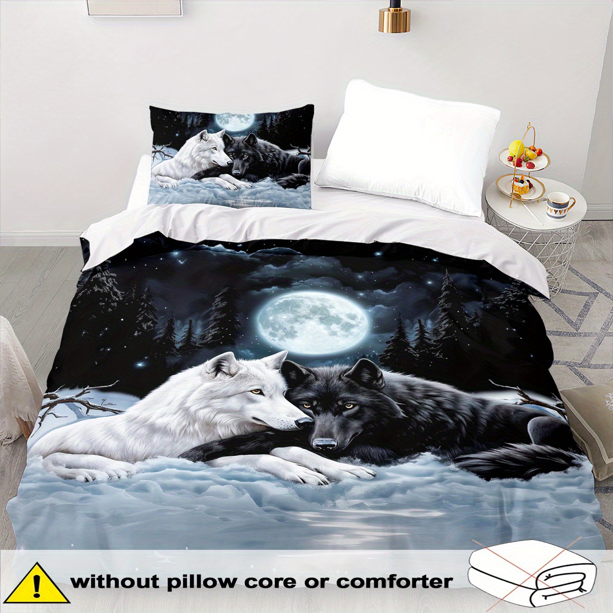 Image of Wolf Theme Duvet Cover Set - 2/3pcs, Soft Comfortable Breathable, Wolf Couple Print Bedding, Valentine's Day Gift Quilt Cover Set, 100% Polyester Machine Washable