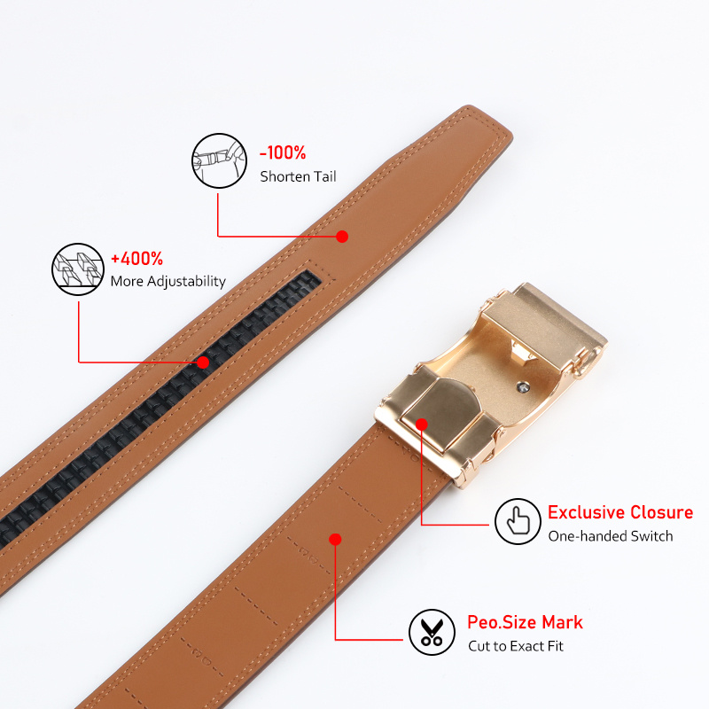Men's Adjustable Leather Ratchet Belt with Alloy Buckle