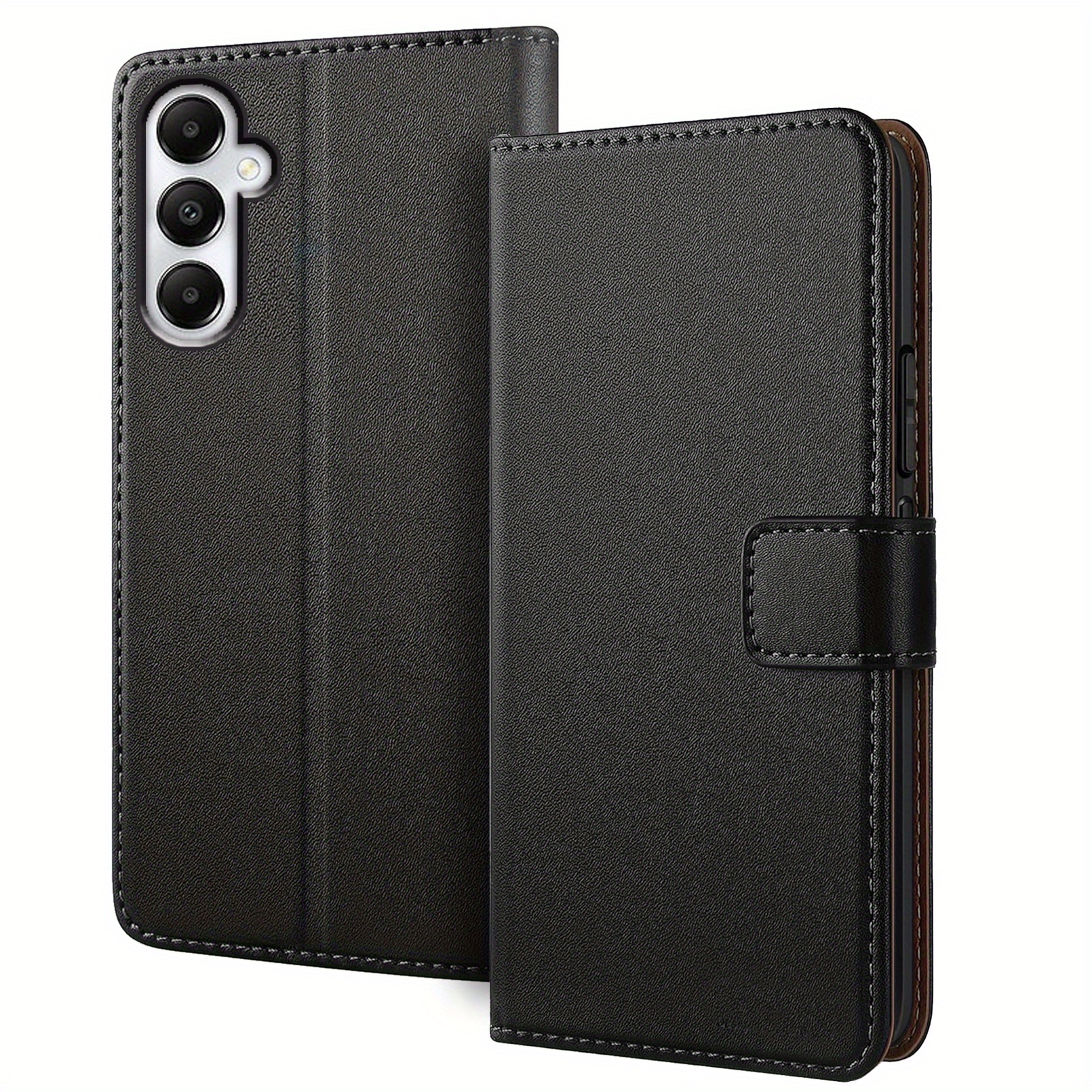 TEMU Phone Case - For For Galaxy A05s Wallet Flip Case Featuring A Card Holder, Magnetic Closure, And Kickstand In Black Faux Leather For Phone