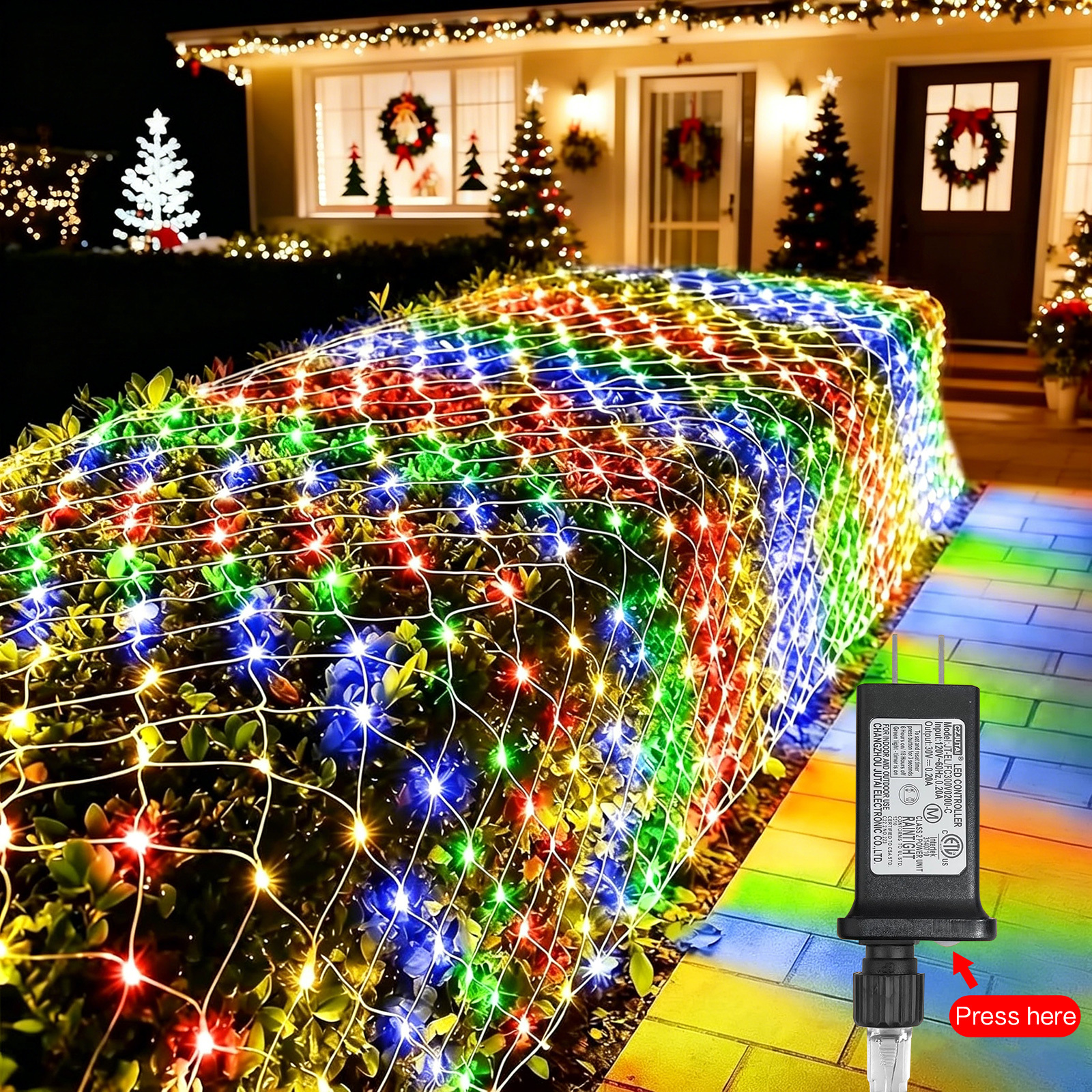 TEMU 11.8ft X 5ft 360 Led Plug-in Net Lights, Multicolor Christmas Mesh Lights With Clear Wire, 8 Lighting , Outdoor String Lights For Bushes, Trees,