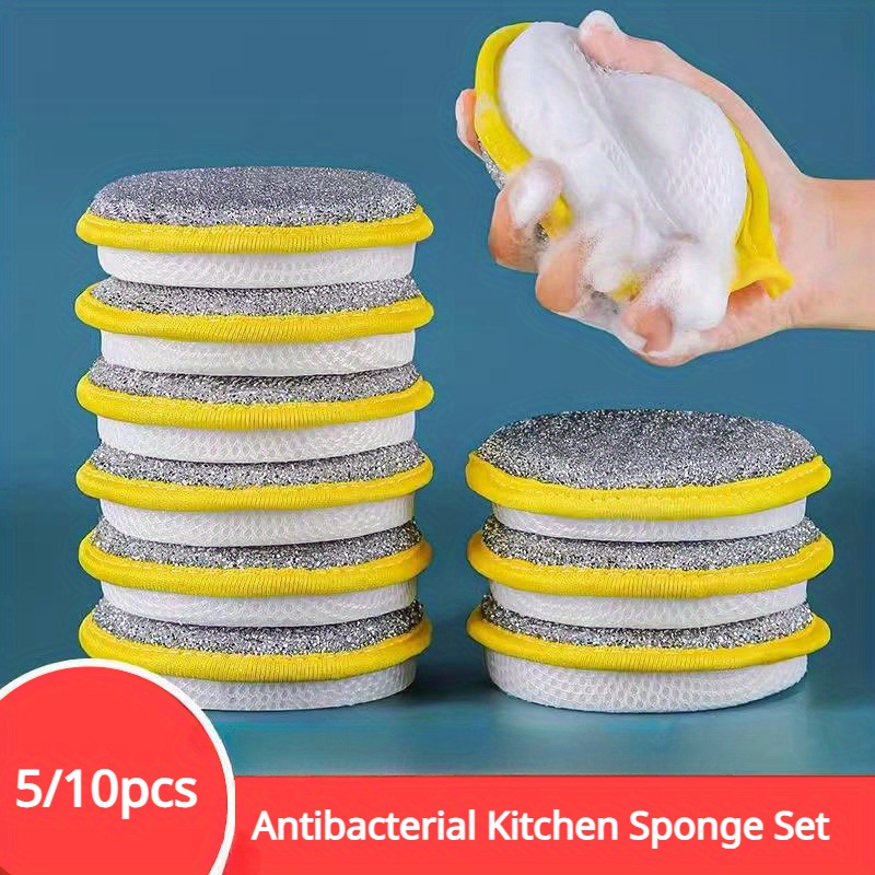 

High-quality Kitchen Scrub Sponges Set - 5/10pcs, Non-scratch Dual-sided Scouring Pads For Multipurpose Cleaning, Reusable & Washable Dishwashing Brushes