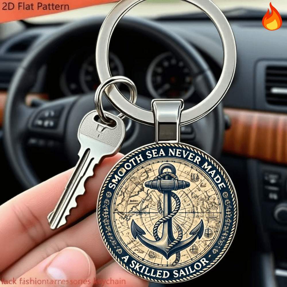 &;s Nautical Anchor & Compass Rose Keychain - Retro Maritime Chart With "smooth Sea A Sailor" Slogan - Alloy Car Key Ring For Sailing, Boating, Yachting Gifts (sailor-themed Accessory)