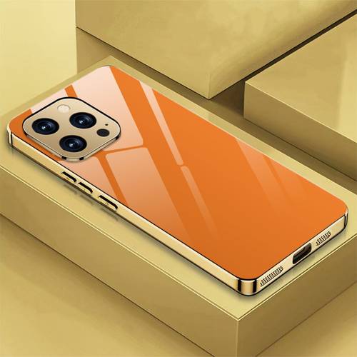 black friday deals on bright electroplated tempered glass phone case with an orange pattern for iphone 17 air 16 pro max 15 14 plus 13 12 and 11