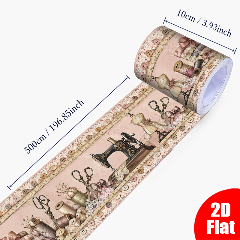 TEMU Bordure de Papier Peint Adhésive Plate 2D 1 Rouleau 10x500cm (3.9x196.9in) Bordure Murale Vintage Haut de Gamme en Vinyle Amovible Outils de