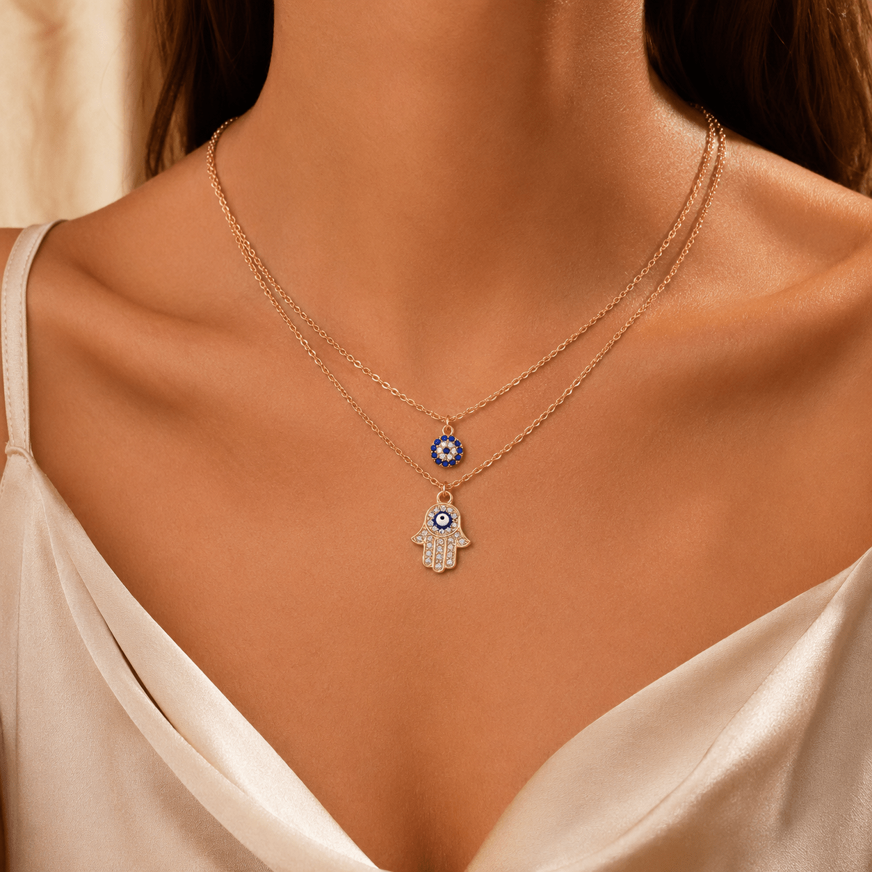 TEMU 2pcs Women's Bohemian Eye Pendant Adjustable Necklace, Daily Vacation Party Wear, Beach Party Wear, Valentine's Day Gift, Birthday Gift