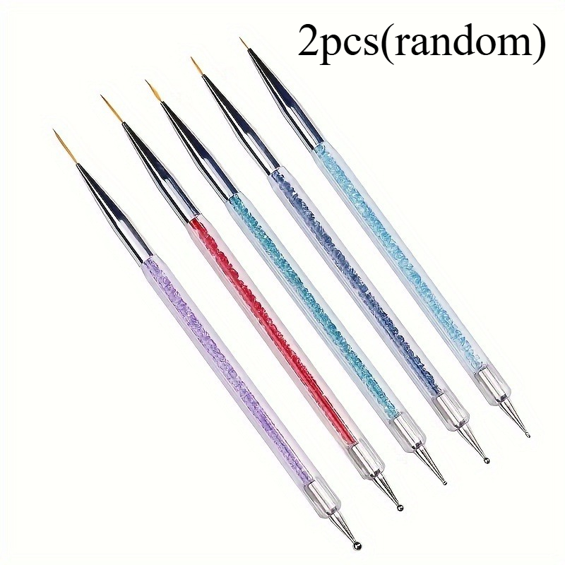 TEMU Set de 2 pinceaux professionnels pour nail art, couleur aléatoire, adaptés au vernis à - Inclut une tête de pinceau et un stylo pointillé, outil