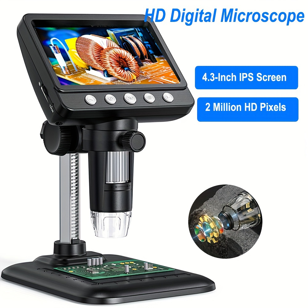 900x Hd 1080p Coin Microscope, 4.3-inch Lcd Screen, 2000mah Rechargeable Battery, With 8pcs Led Coin Collection Tips, Compatible With Windows And Digital Microscope Systems. (no Remote Control)