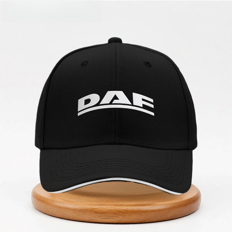 TEMU 1pc Pcdaf Truck Adjustable Hip Hop Cap Printed Sandwich Baseball Cap - Unisex, Lightweight Polyester, Black With White Logo