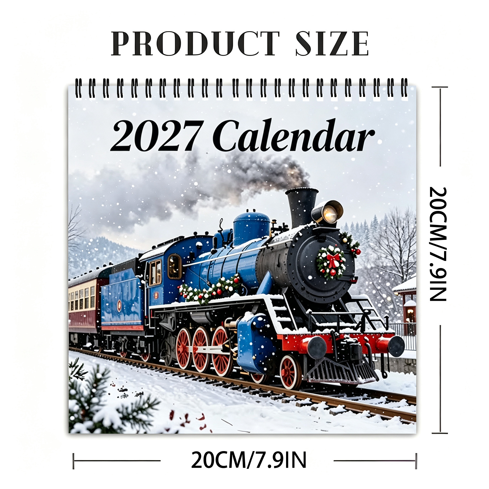 TEMU 2027 Vintage Steam Train Wall Calendar, 12 Months Jan 2027 To Dec 2027 High Quality Spiral Bound Calendar With Scenic Locomotive Patterns, Home