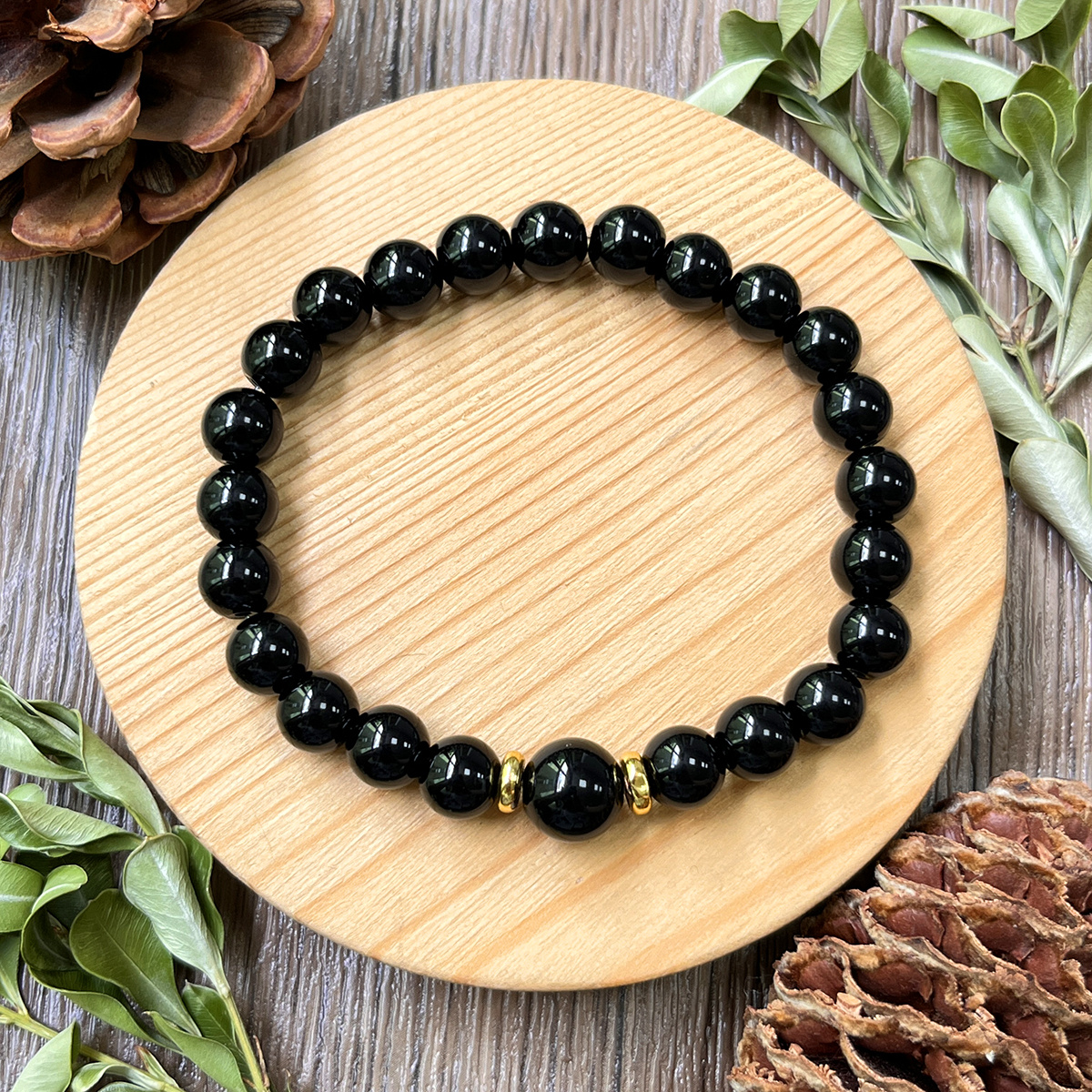 TEMU Pulsera y de aterramiento, a con ónix negro de 8 mm, que la conexión con y . Una pieza elegante y con estilo, adecuada para el uso diario y