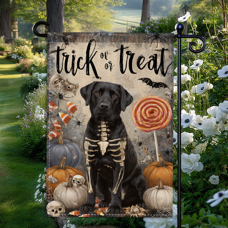 TEMU 2d Flat, 1pc, 2d Flat Halloween Skeleton "trick Or Treat" Garden Flag, No Electricity Required, 12 Inches X 18 Inches, Perfect For Gardens,