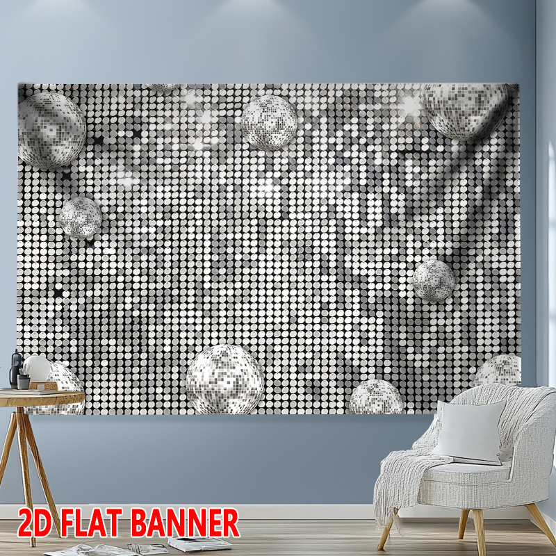 TEMU 2d Flat, 2d Flat - 2d Flat Banner, 1pc Silver Disco Ball Sequin Backdrop Banner For Birthday Party Photography Studio Setup Festival Celebration