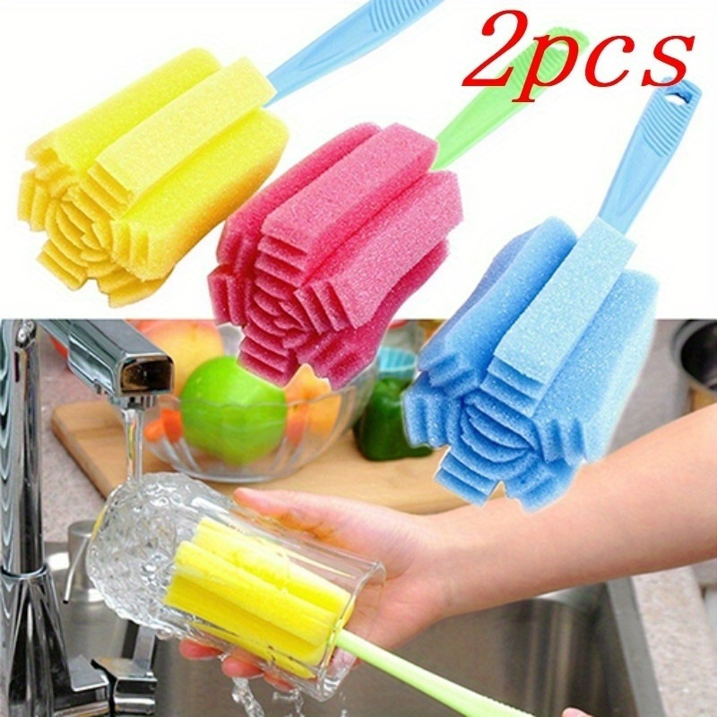 TEMU Paquete de 2 cepillos esponjosos de limpieza para cocina, para copas , botellas y tazas de té, colores aleatorios, artículos de limpieza