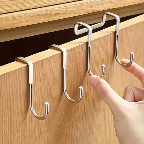 a stainless steel s shaped hook wall mounted without drilling suitable for kitchens bathrooms and cabinet doors this used to hang clothes towels and utensils