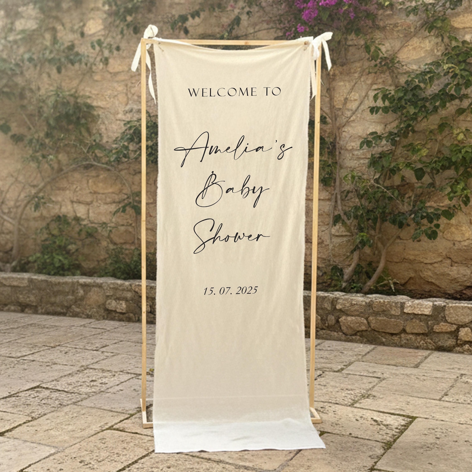 TEMU Personalized Fabric Baby Shower Welcome Sign, Hello World Baby Shower Decor, Custom Baby Shower Banner, Baby In Bloom Sign, Boy Or Girl Gender