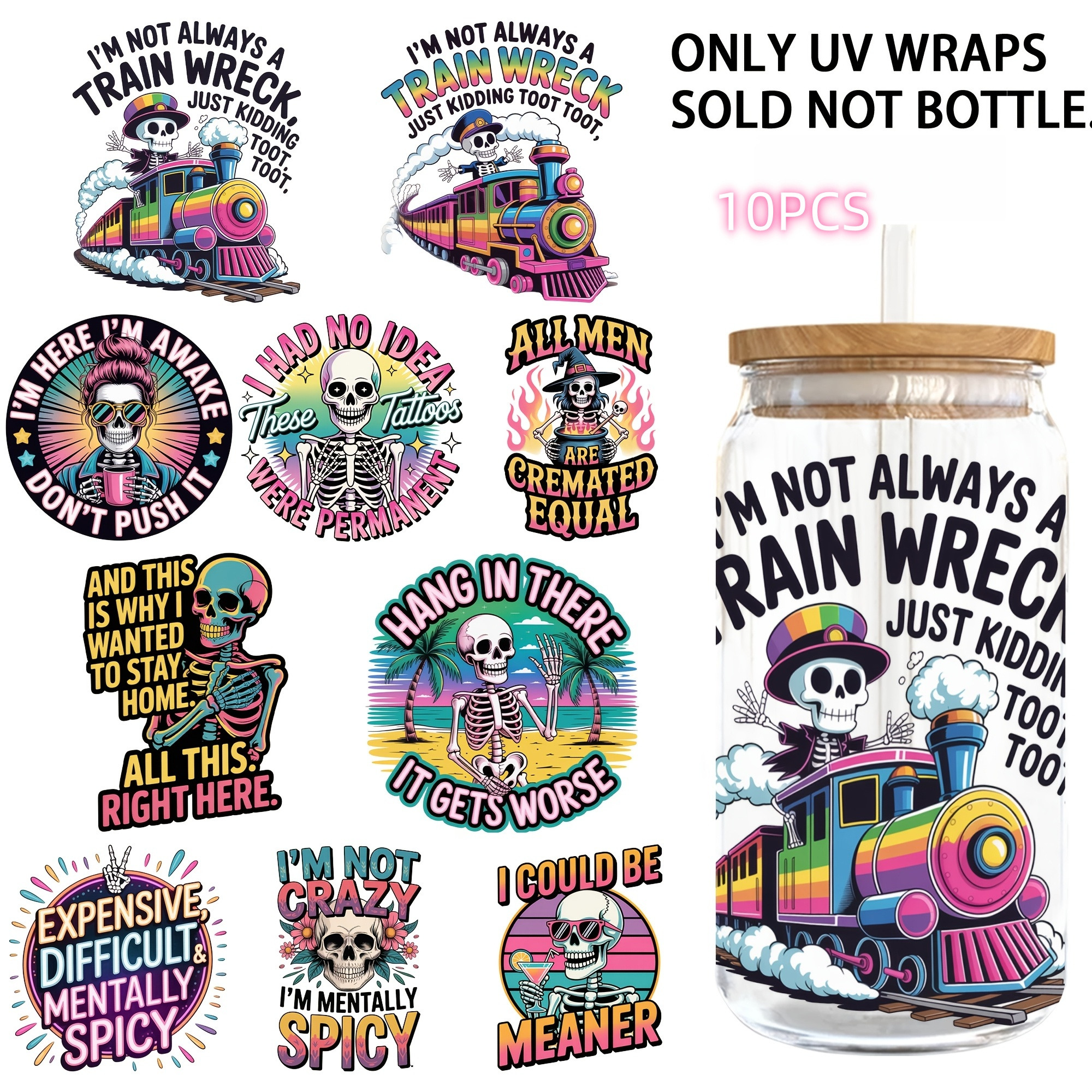 TEMU 10pcs Satirical Diy Light Beige Tumbler Cup Wrap Decorative Transfer Film, Uv Dtf High- Transfer, Cup Body Decorative Transfer Paper. Only The