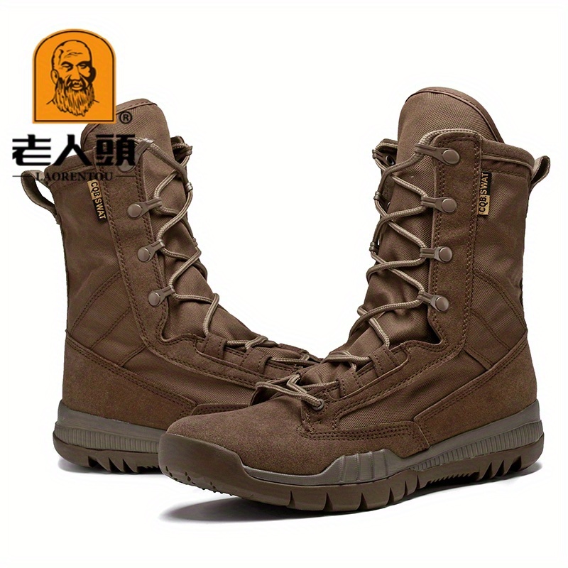 TEMU Men's Outdoor Hiking Boots - Non-slip Traction, Breathable Fabric & Synthetic Upper, Lace- With Golden Accents For Casual & , Hiking Boots,