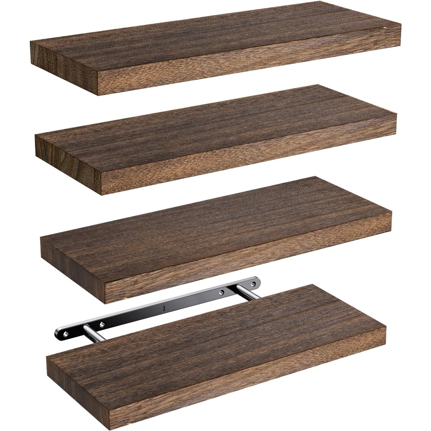 4 pack wood floating wall shelves wall mounted storage shelves for bathroom living room bedroom kitchen and for home office 10kg   capacity for home storage and decor