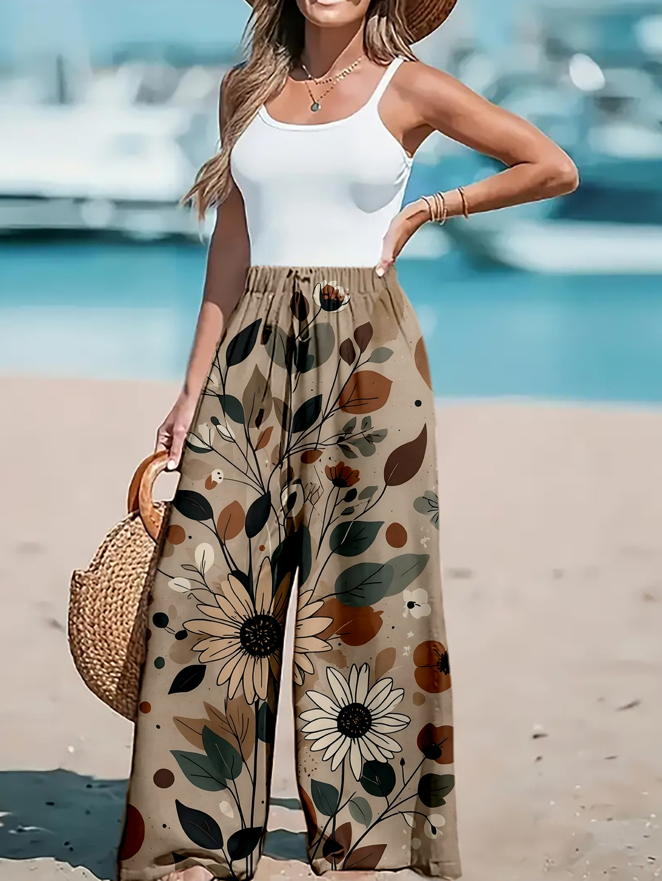 パンツ SHEER FLOWERBASE PRINT PANTS Paige Woven Rayon Fabric Wrap Pants - Terracotta – SKYE