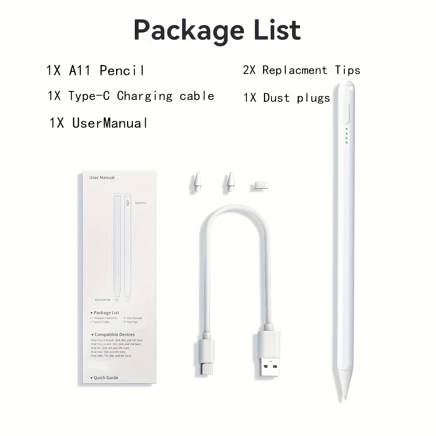  compatible ipad/ /microsoft - pencil à charge rapide, capacitif haute pour ios, samsung, avec pointe de remplacement et câble de charge Détails du produit 2