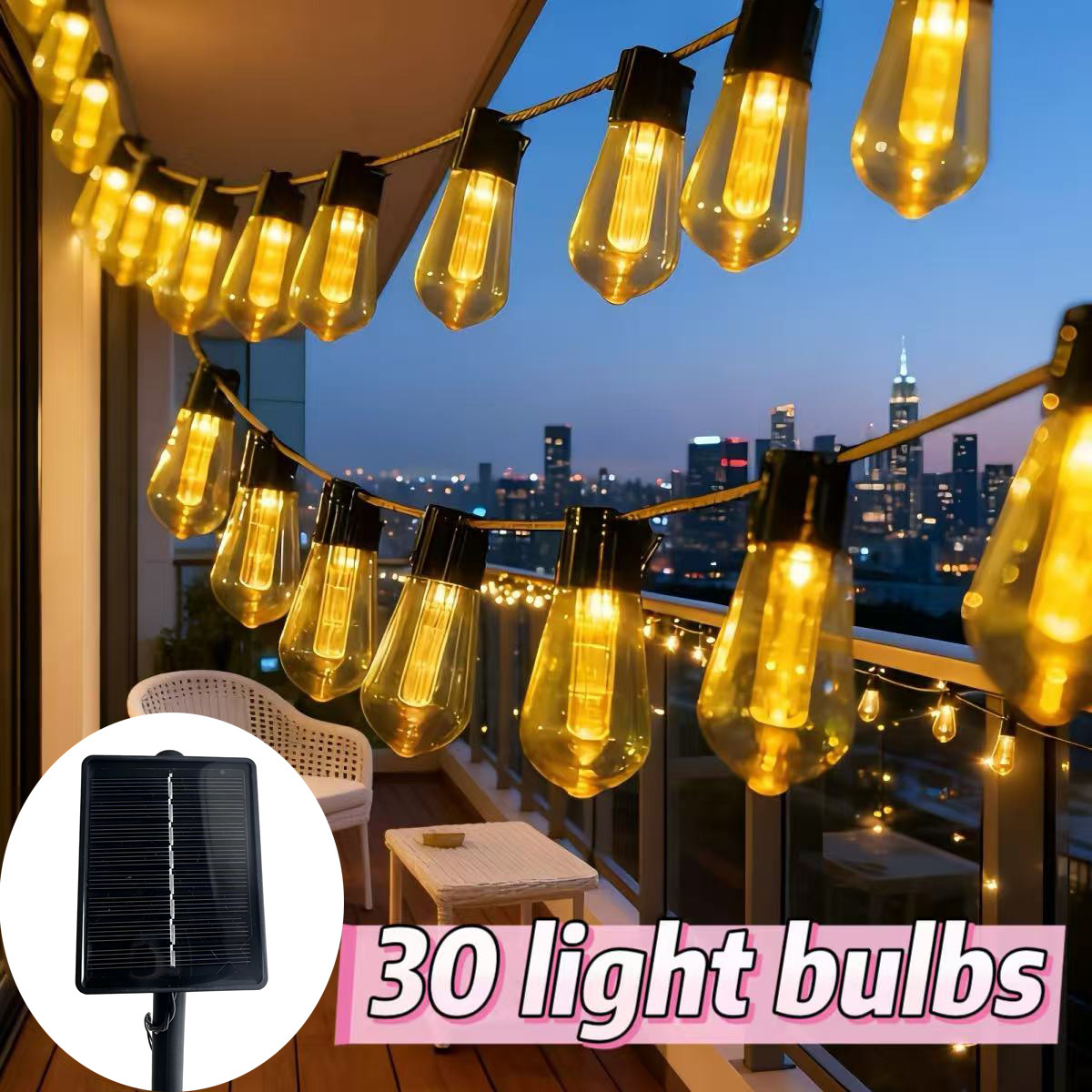 TEMU Outdoor String Lights, S14 Hanging Vintage Round Led Decorative String Lights, Multiple Specifications Available With 10/ Bulb , Built-in 500mah