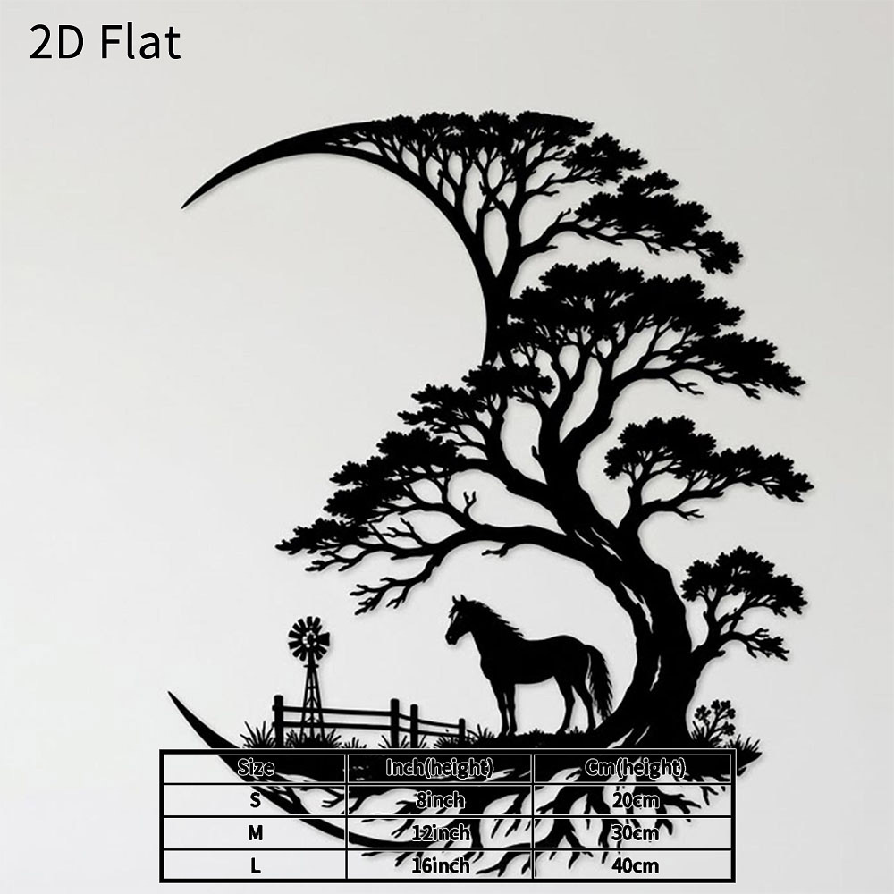 TEMU 2d Flat - 1pc Horse Under Tree Metal Wall Art 2d Flat Silhouette Decor Rustic Farmhouse Wall Hanging Unique Gift For Room Bedroom Office Indoor