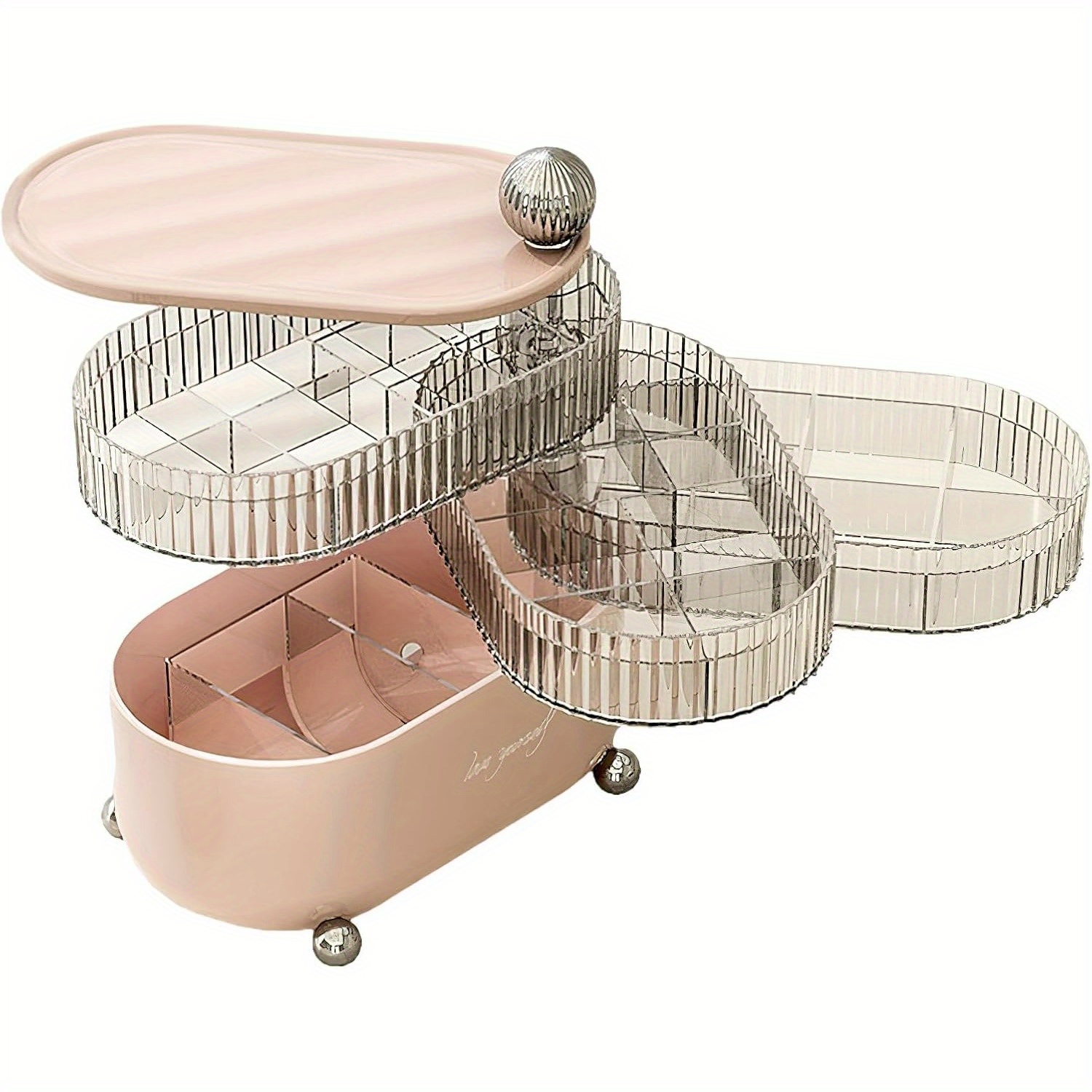   rotating makeup organizer countertop makeup storage organizer vanity desk cosmetic organizer large cosmetic storage box for lipsticks perfume jewelry rings earrings 4 layers Product details 0