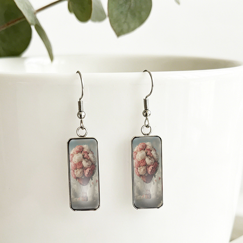 Handmade Peony Flower Hot Air Balloon Dangle Earrings