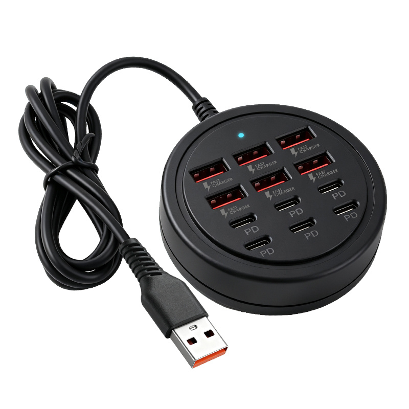 TEMU Nouveau Rond 12-en-1, avec une Multi-ports comprenant 6 Ports USB + 6 Ports Type-C, Permettant une Alimentation et un Transfert de Données