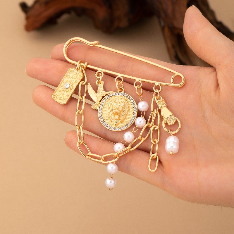 TEMU 1pc Bohemian Elegant Style Creative Niche Flower Bird Chain Women's Fashion Brooch, Suitable For Vacation And Daily Wear