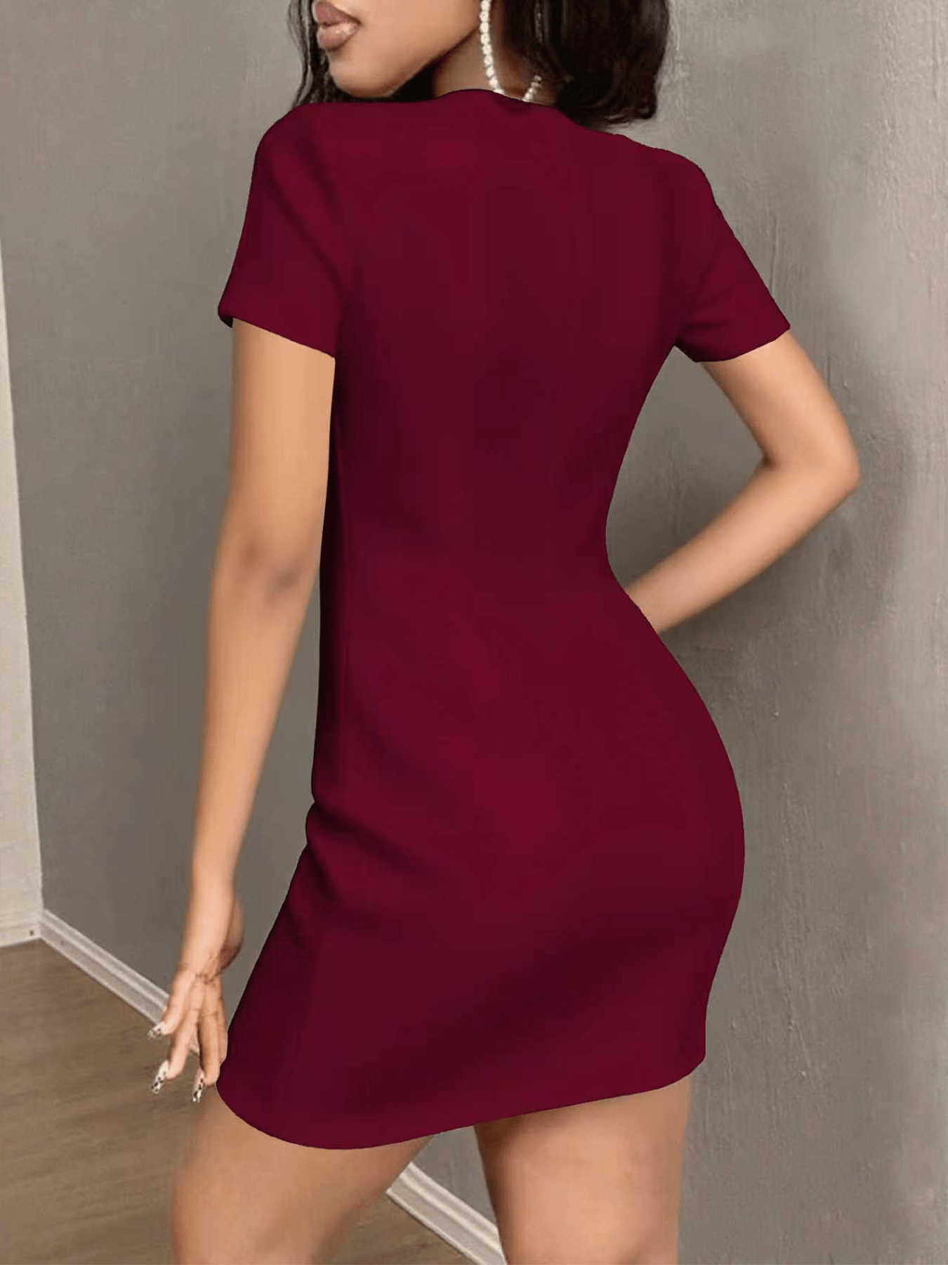 black midi dress bodycon Plunge Neck Bodycon Dress With Ruched Front Festival Party Outfit –  Styledup.co.uk main image 1