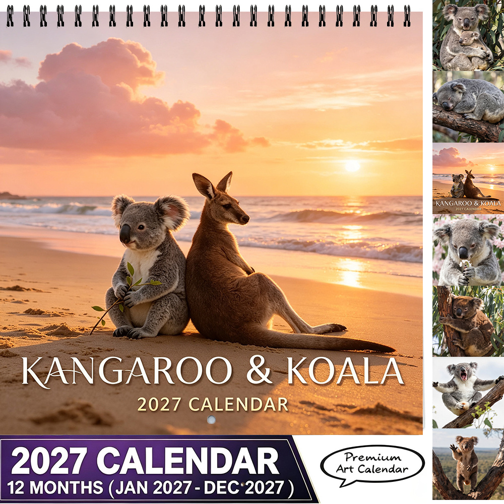 TEMU 2027 Koala Kangaroo Theme Wall Calendar 8.3 X 8.3 Inches Australian Animal Decor Wall Calendar Suitable For Christmas Halloween New Year Back To