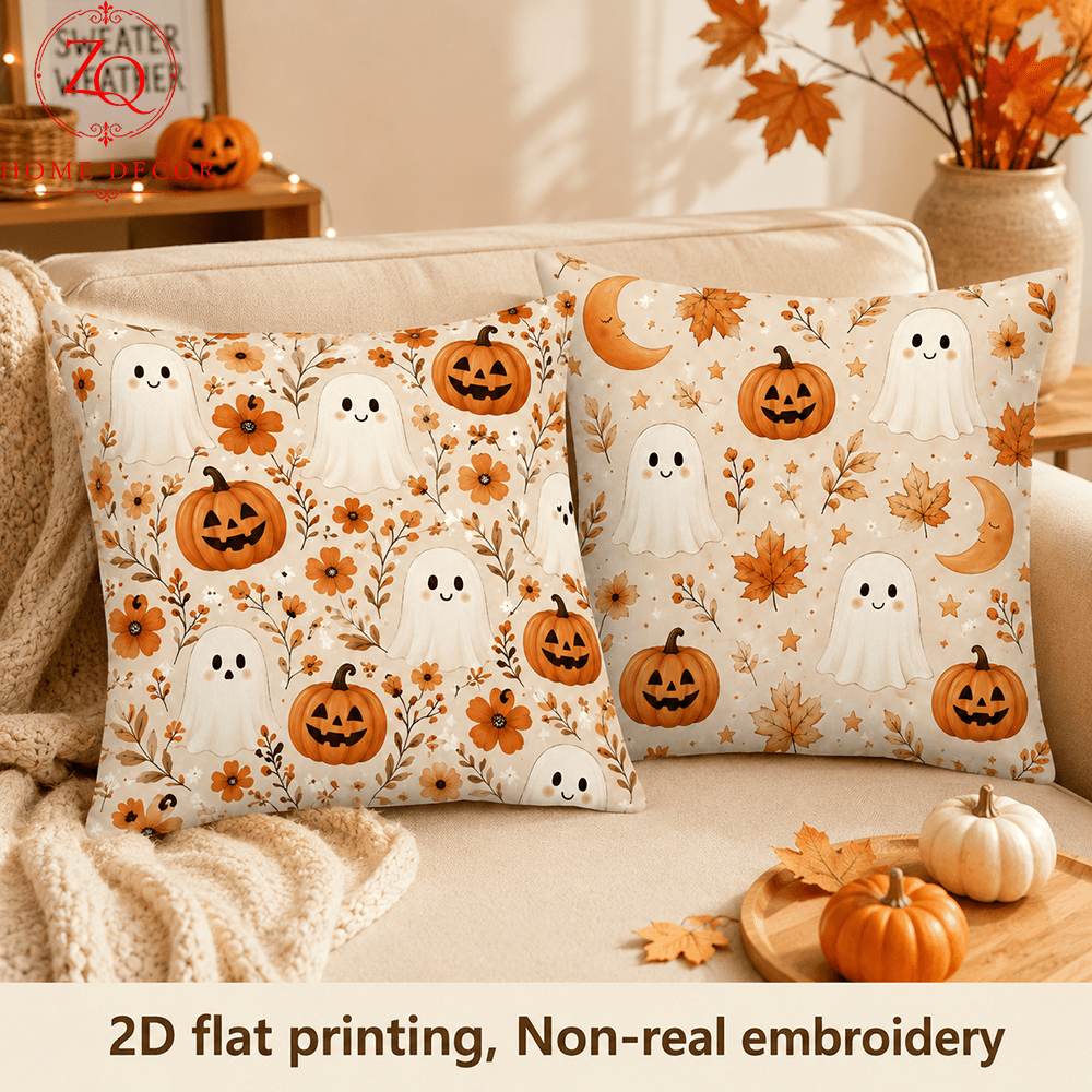 TEMU 2d Flat - 2pcs, 2d Flat Printing, Autumn Halloween Cute Pumpkin Pillowcases, Home Decor Cushion Covers, Holiday Decorative Pillowcases, Car And