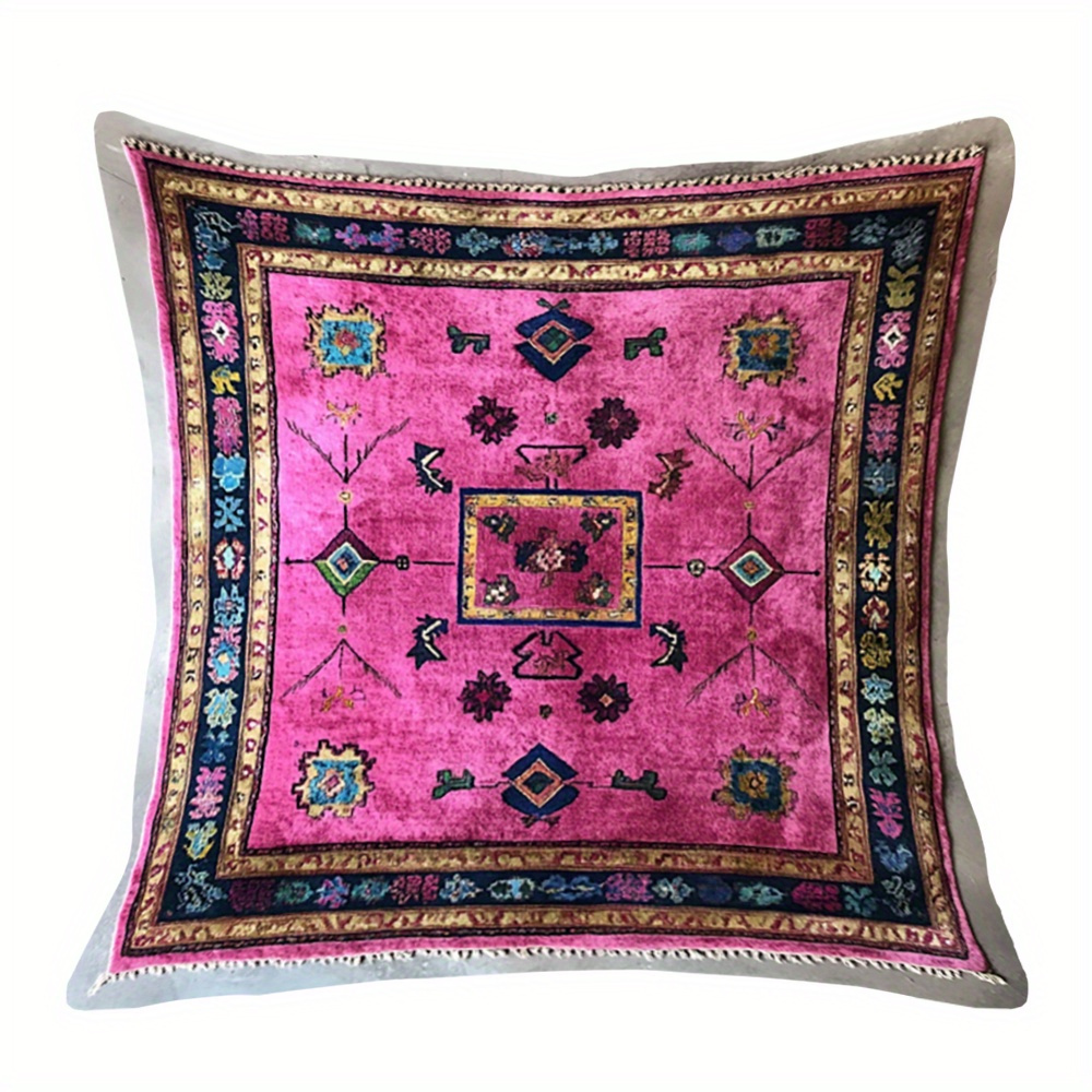 TEMU 1pc Fashionable Pink Moroccan-style Pillowcase, Double-sided Printing, 18x18 Inches - Soft Plush Vintage Design, Machine Washable, Zipper