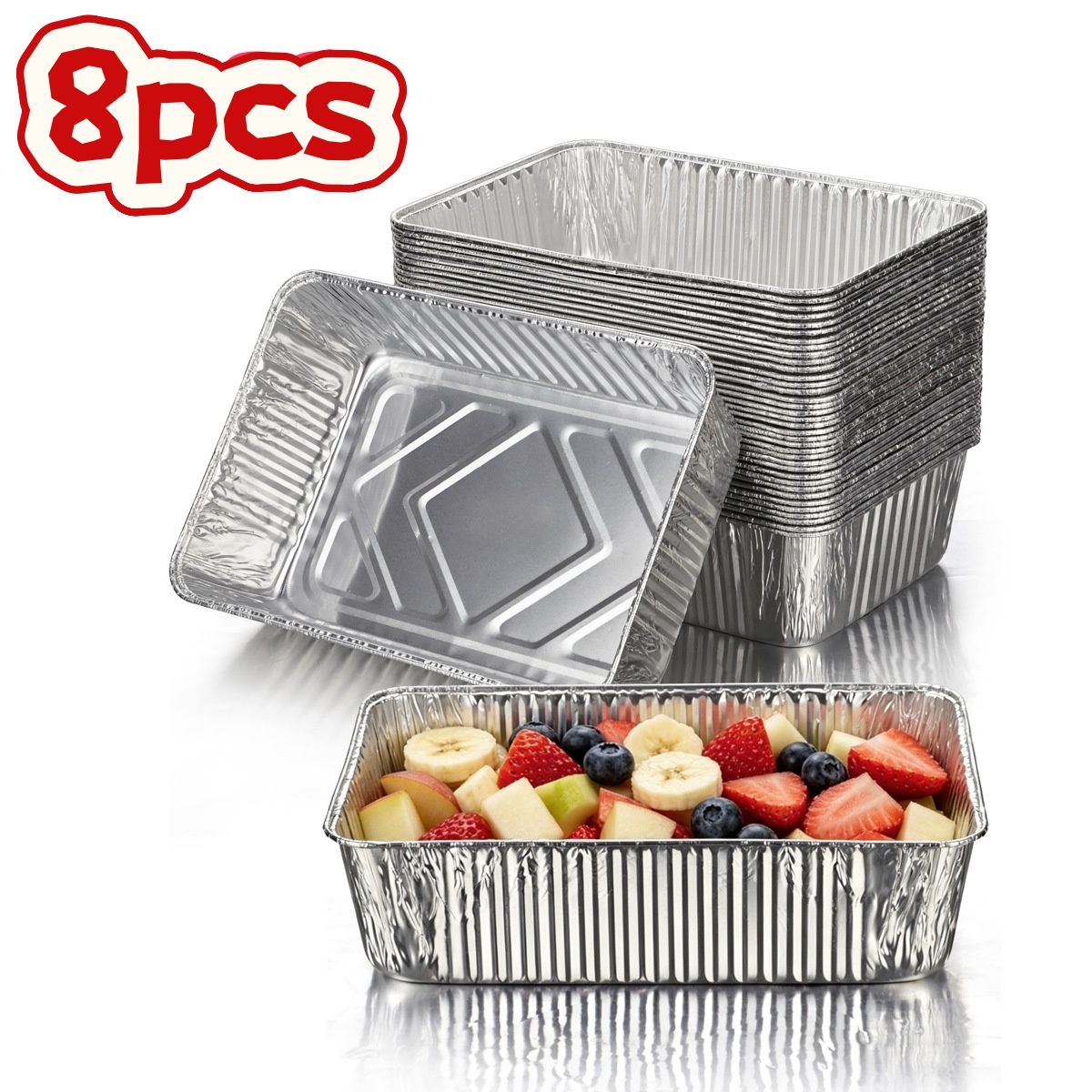 TEMU 8pcs Aluminum Foil Baking Pan Set, Suitable For Baking, Picnics, Barbecues, Takeout, And Storing Food. It Can Be Used As An Air Fryer Liner. A