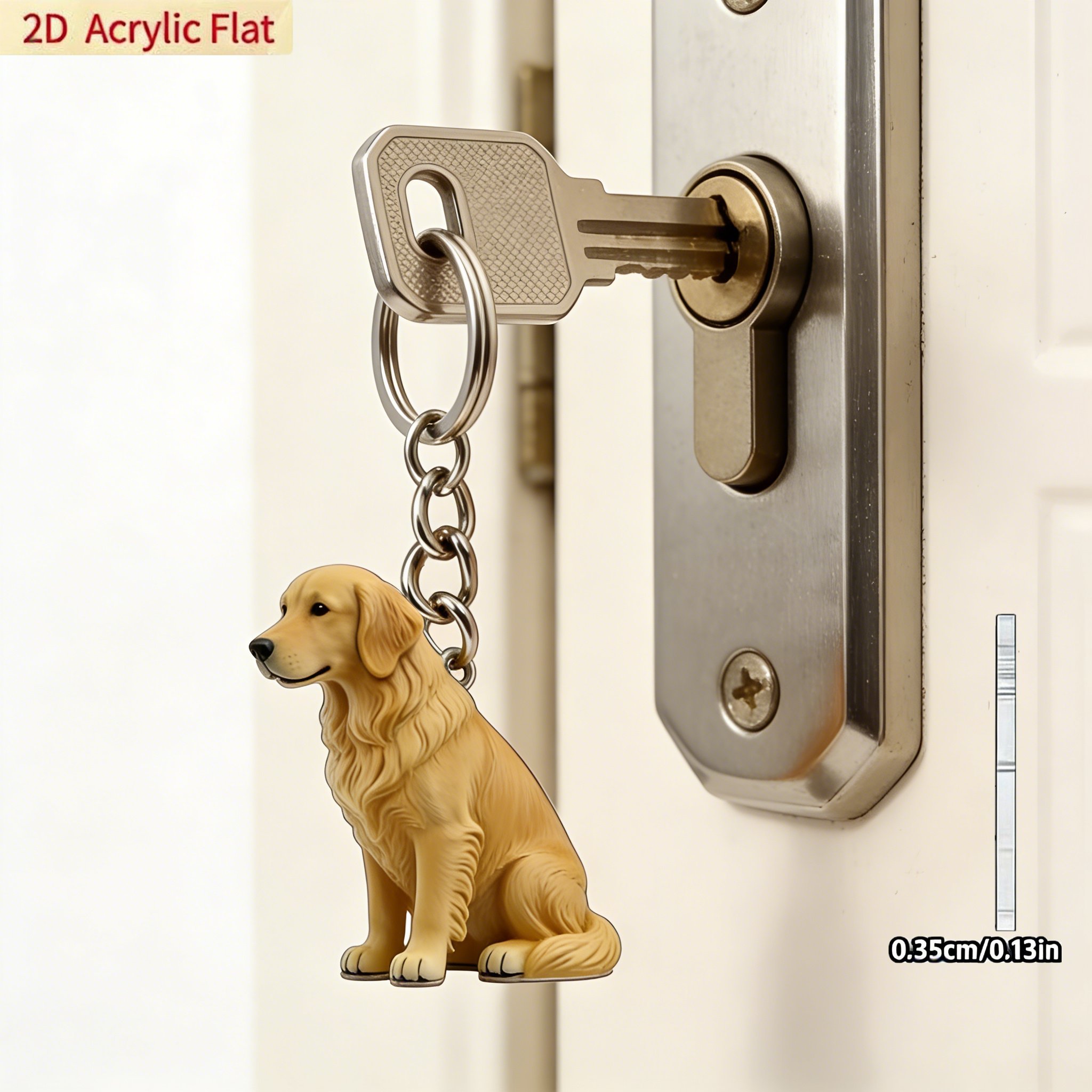 TEMU 2d Flat, 2d , 1pc Golden Retriever Keychain, Suitable For Dog Lovers, Cute Golden Retriever Puppy Key Ring, Lightweight Acrylic Pet Accessory