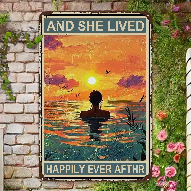 Vintage Metal Decorative Sign With Sunset Silhouette, Rustic Metal Art For Home, Office Or Living Room, Decor: retailer-supplied image