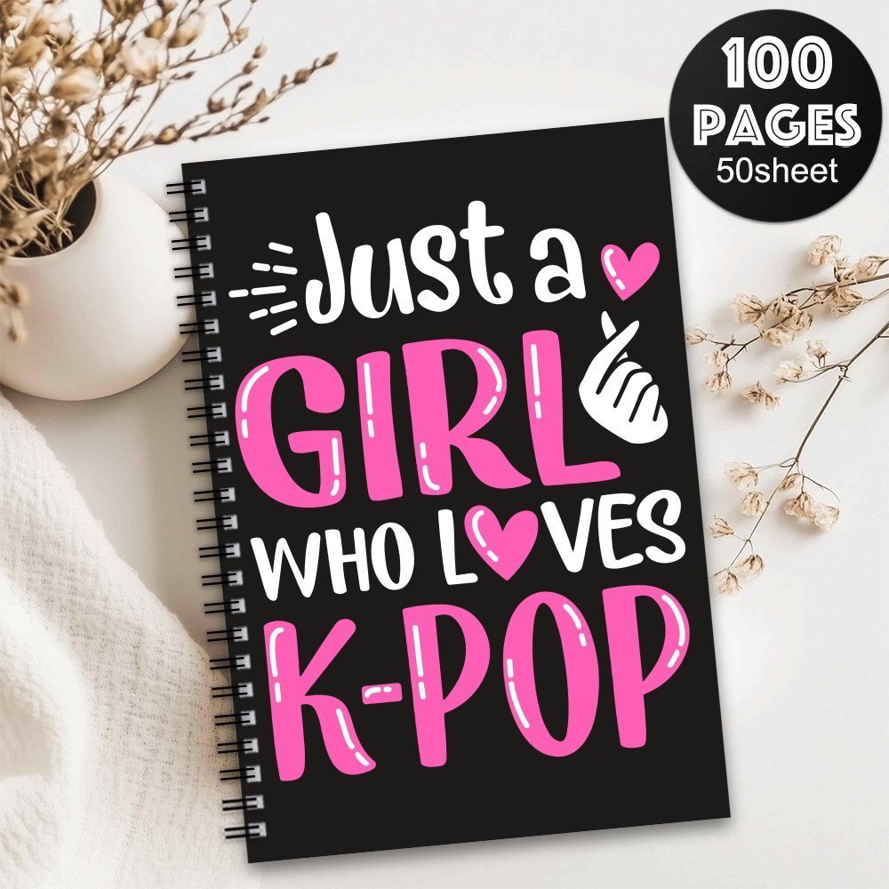 Image of A Notebook Designed For Girls And Women, Featuring 100 Spiral-bound Pages With A Pink And Black Theme, With Heart And Microphone . This Sturdy Diary Is Perfect For School, Travel