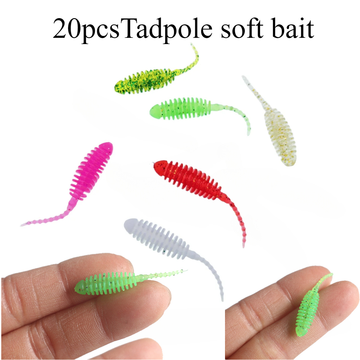 

20pcs Mini Needle Tail Soft Baits - 3.5cm Lures For Bass And Trout Fishing, Colors (green, Pink, Red, Yellow), Silicone Artificial Worms With Realistic Segmented Design, Fishing