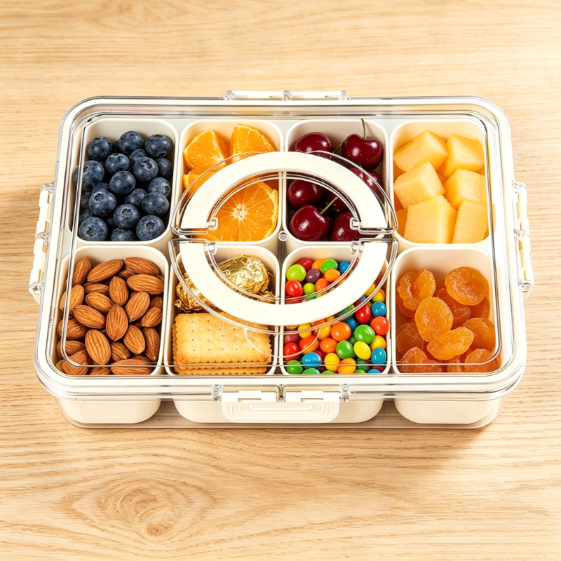 Image of 8-compartment Covered Snack Tray, Stackable Refrigerator Storage Box, Leak-proof Design, Reusable Storage Tray, Suitable For Travel, Parties, Summer Picnics